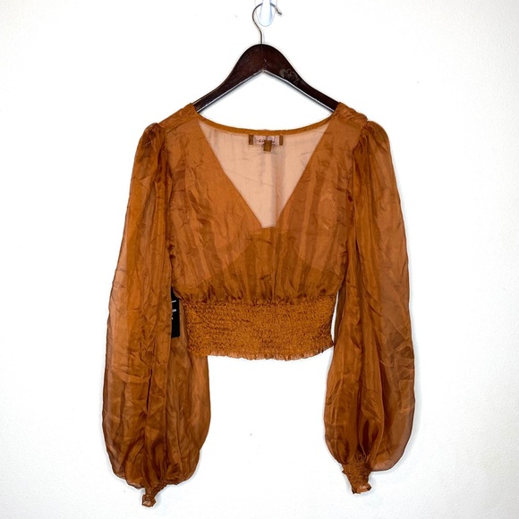 Lulus Brown Button-Front Smocked Crop Top - Picture 9 of 9